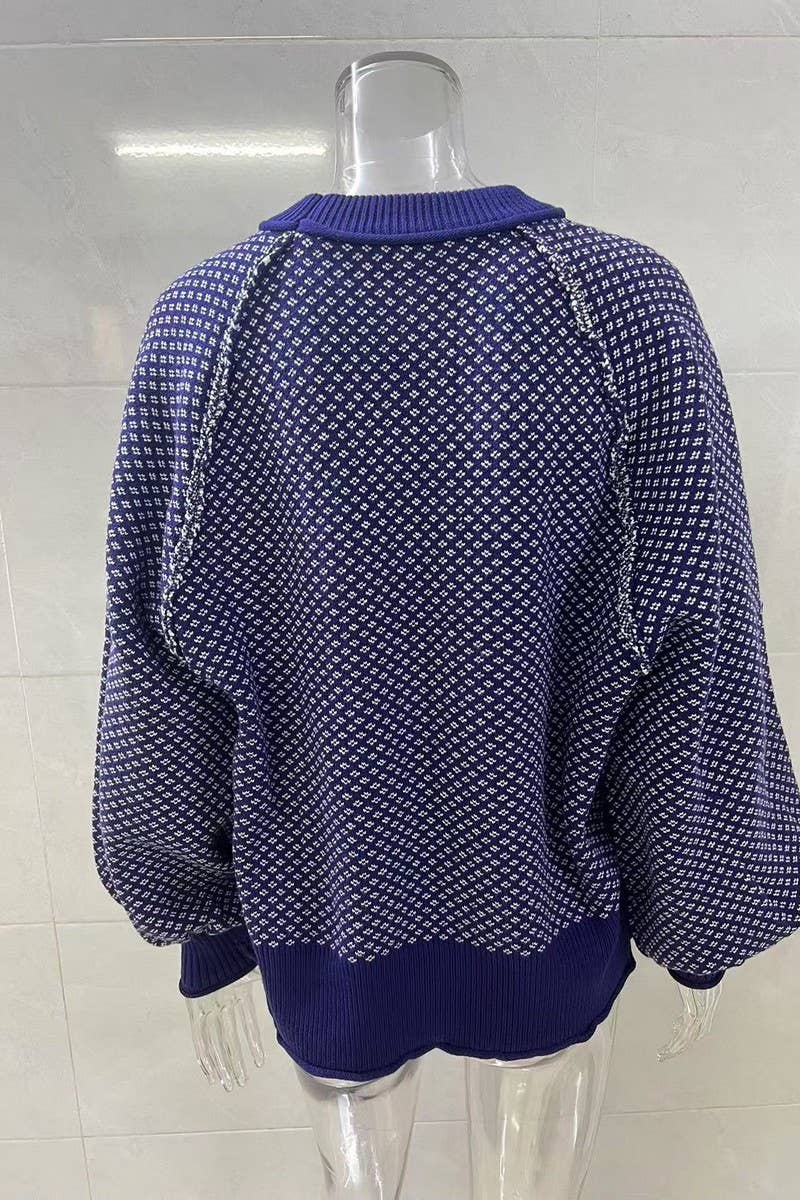 CWOSWL6263_PULLOVER JACQUARD LONG-SLEEVED CREW NECK SWEATER