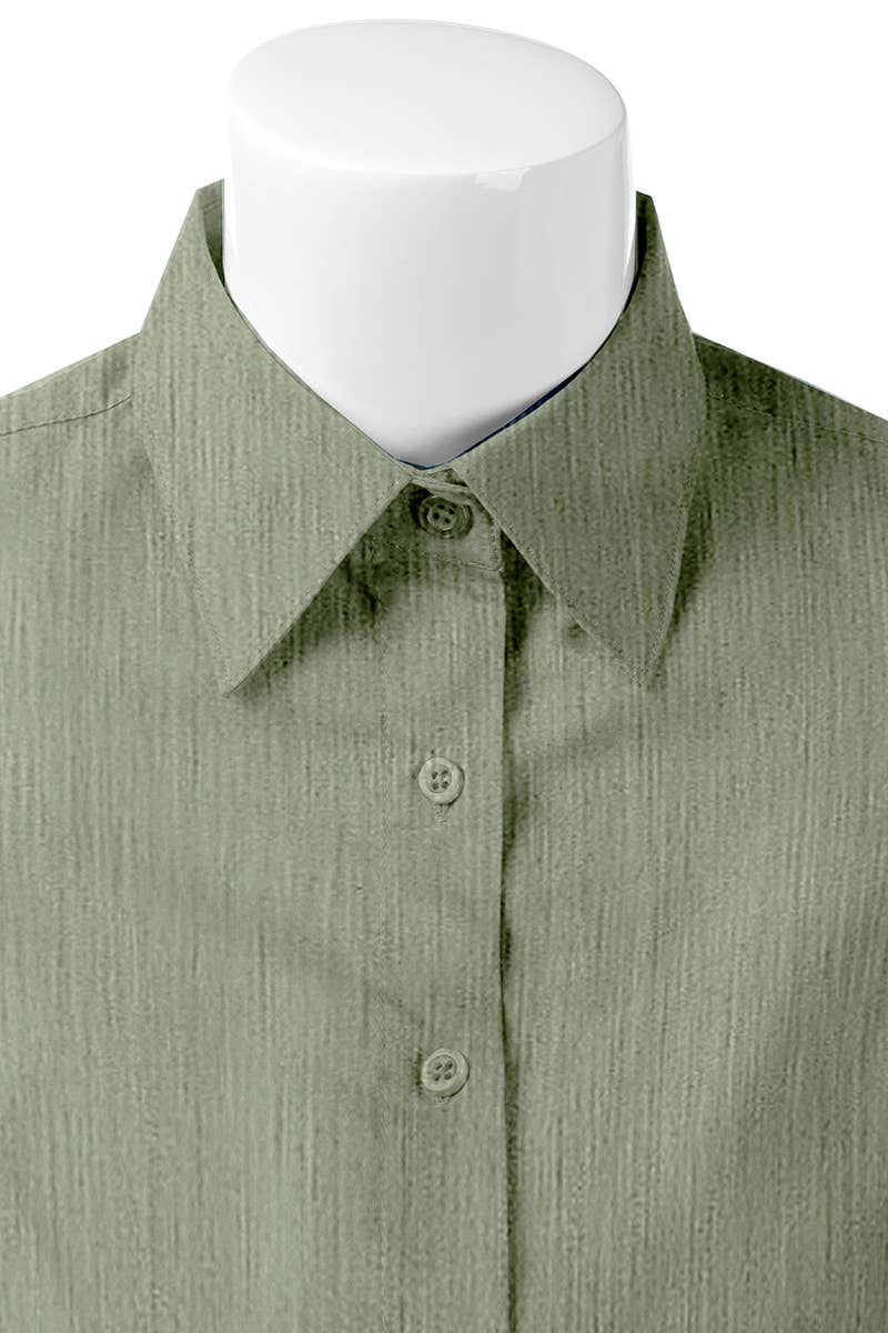 CWTSTS116_Basic Slim Fit Simple 3/4 Sleeve Button Down Shirt