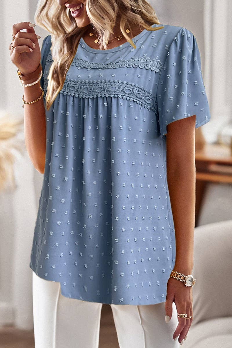 CWDSD8927_CASUAL SOLID COLOR ROUND NECK SHORT SLEEVE TOP