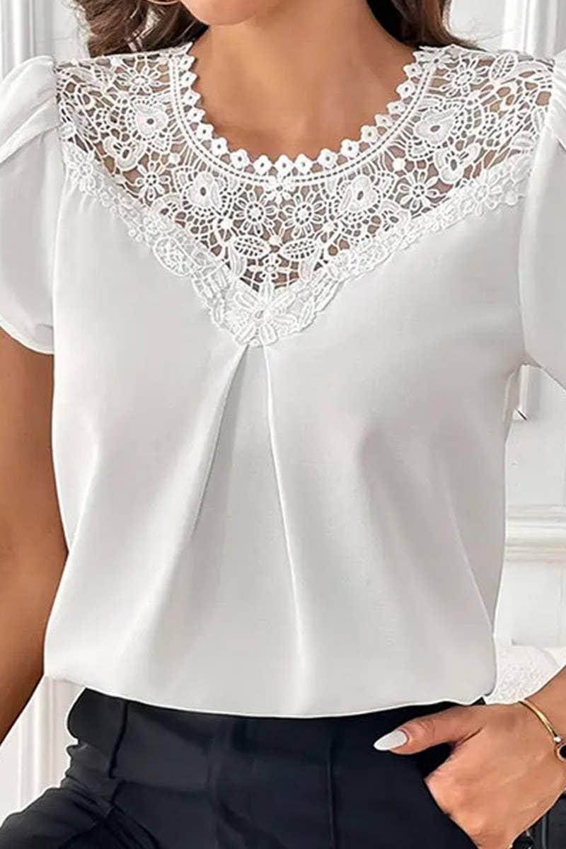 CWTTS1401_SUMMER SOLID COLOR LACE SHORT SLEEVE SHIRT
