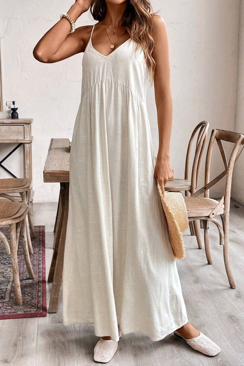 CWDMD01057_LOOSE A-LINE SOLID COLOR SUSPENDER DRESS