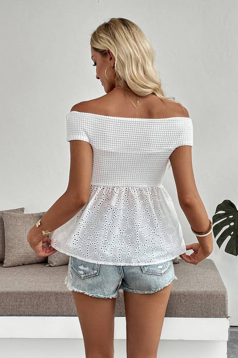 CWTBLS2287_OFF SHOULDER SOLID BABYDOLL BLOUSE