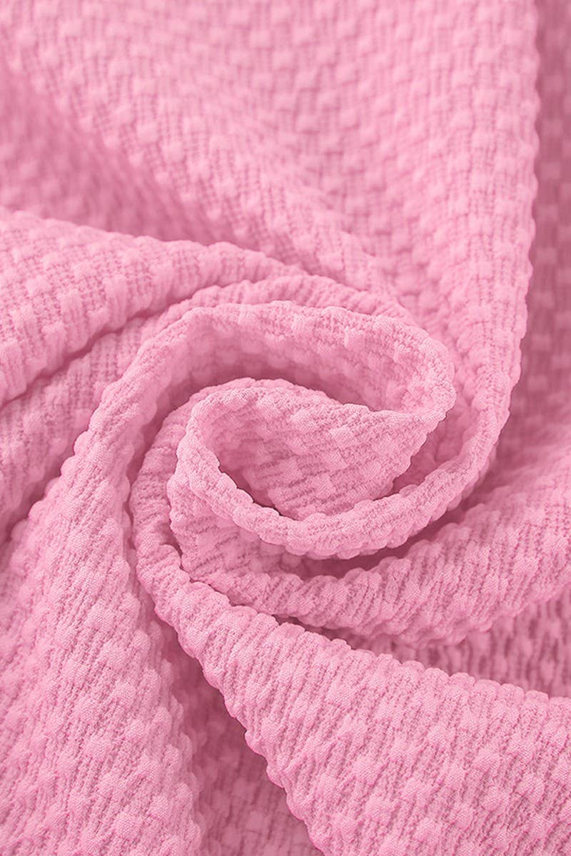 CWSPJ0195_PINK JACQUARD SHIRT SHORTS PAJAMAS HOMEWEAR SET