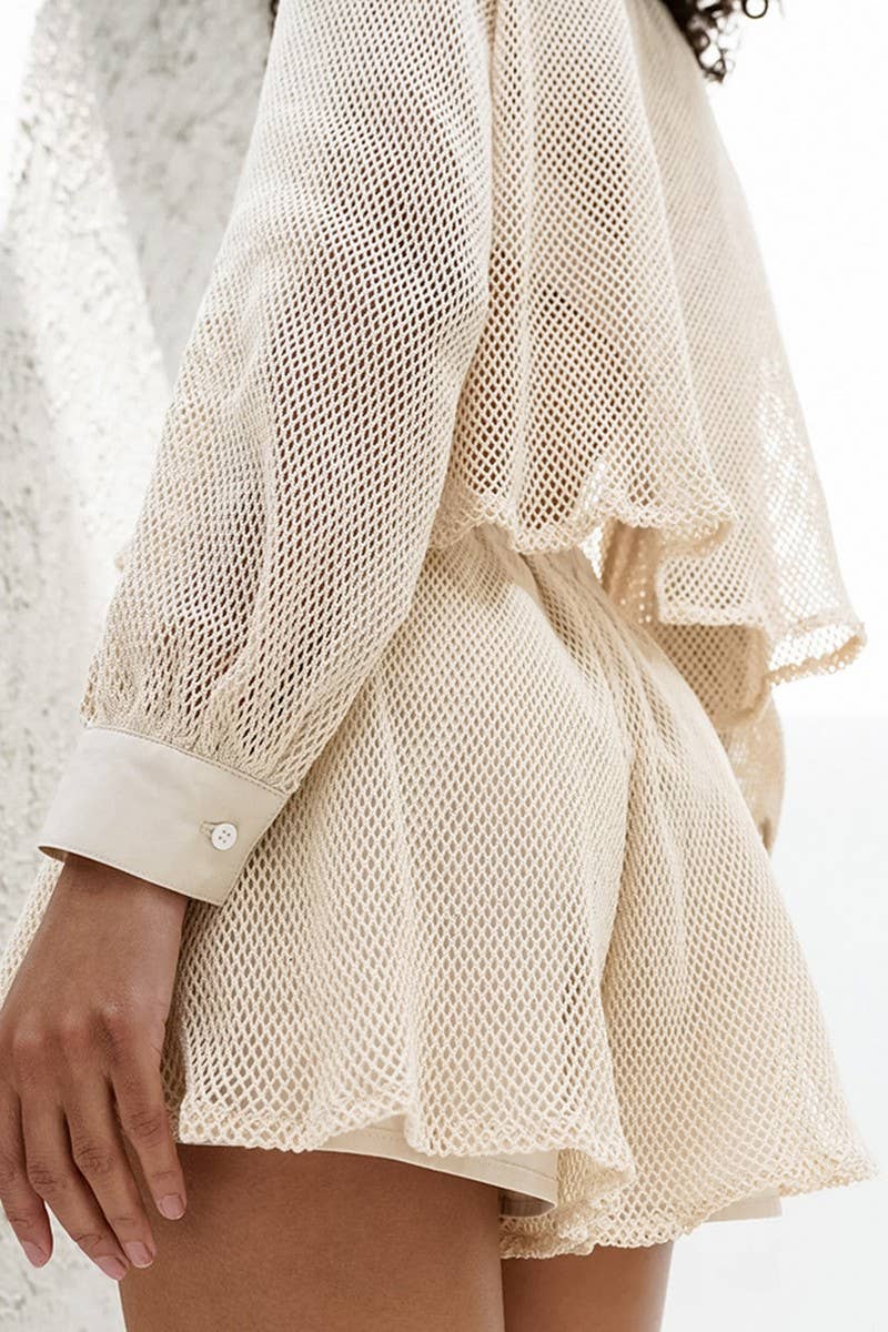 CWSTB346_PURE COTTON SEE-THROUGH LONG-SLEEVED SHORTS SUIT