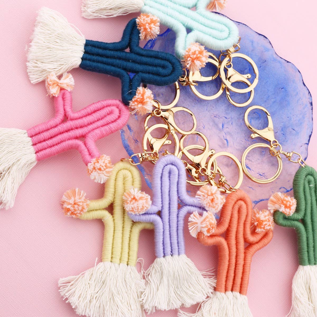 Handmade Cactus Keychain Colorful Cotton Rope_CWAB5025