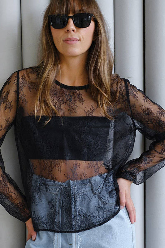 CWTBLL539_LONG-SLEEVED HOLLOW SEE-THROUGH LOOSE LACE T-SHIRT
