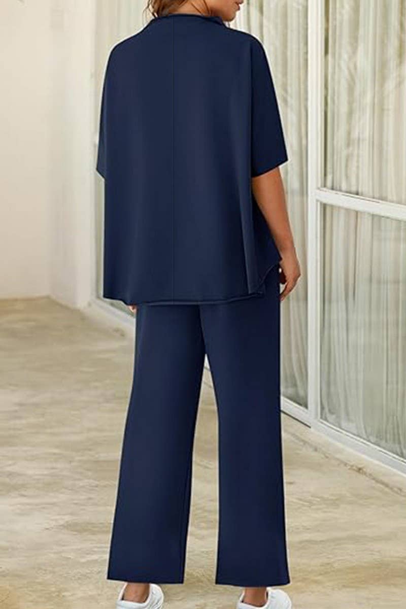 CWSTB1607_HIGH COLLAR BAT TOP NINE CROPPED PANTS SET