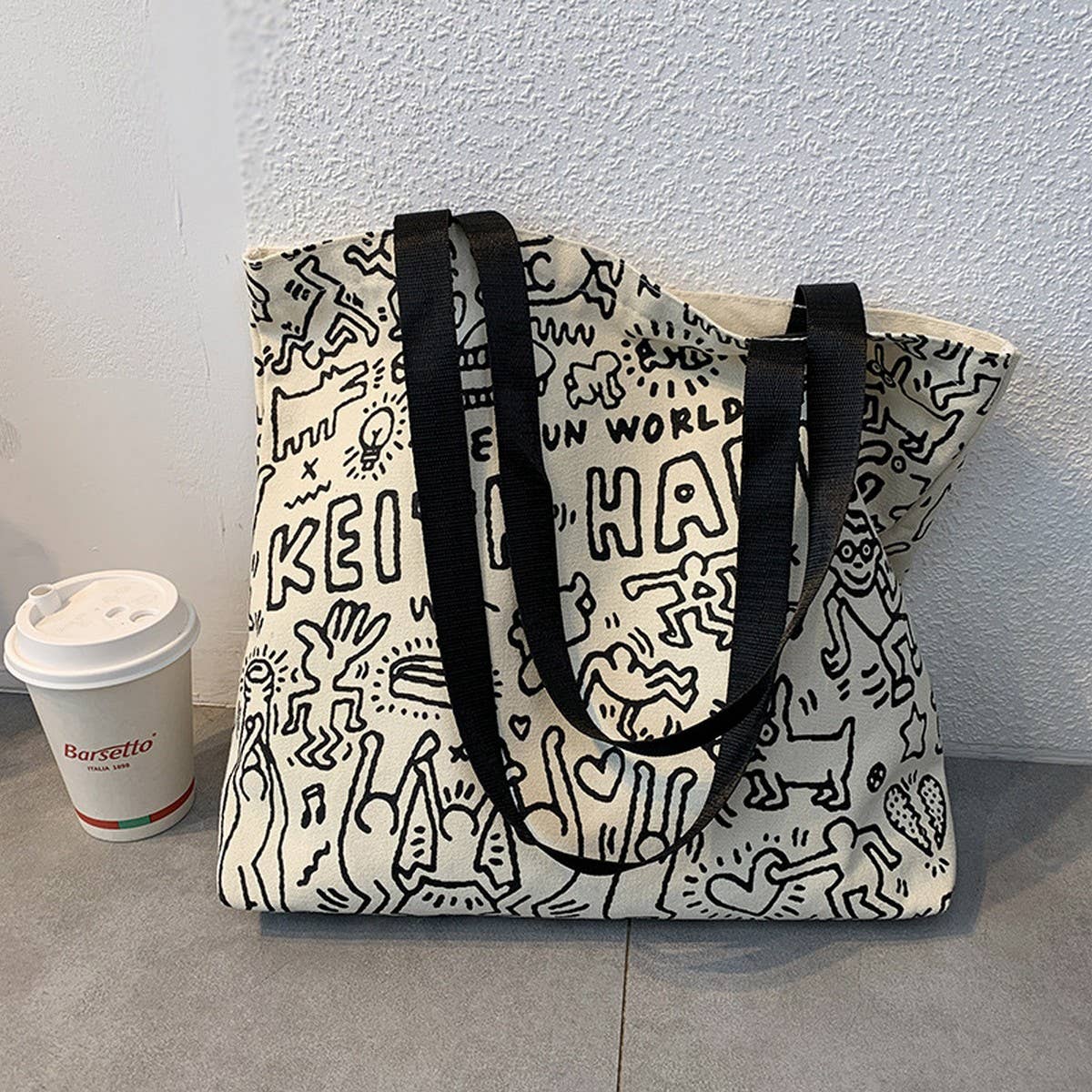 TOTE BAGS CANVAS WITH CUTE LETTER PRINT_CWAB2039