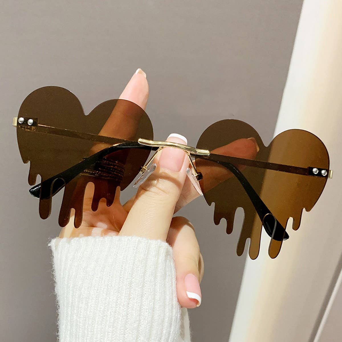 WATER DROPS HEART TEARS FRAMELESS CUT EDGE GLASSES