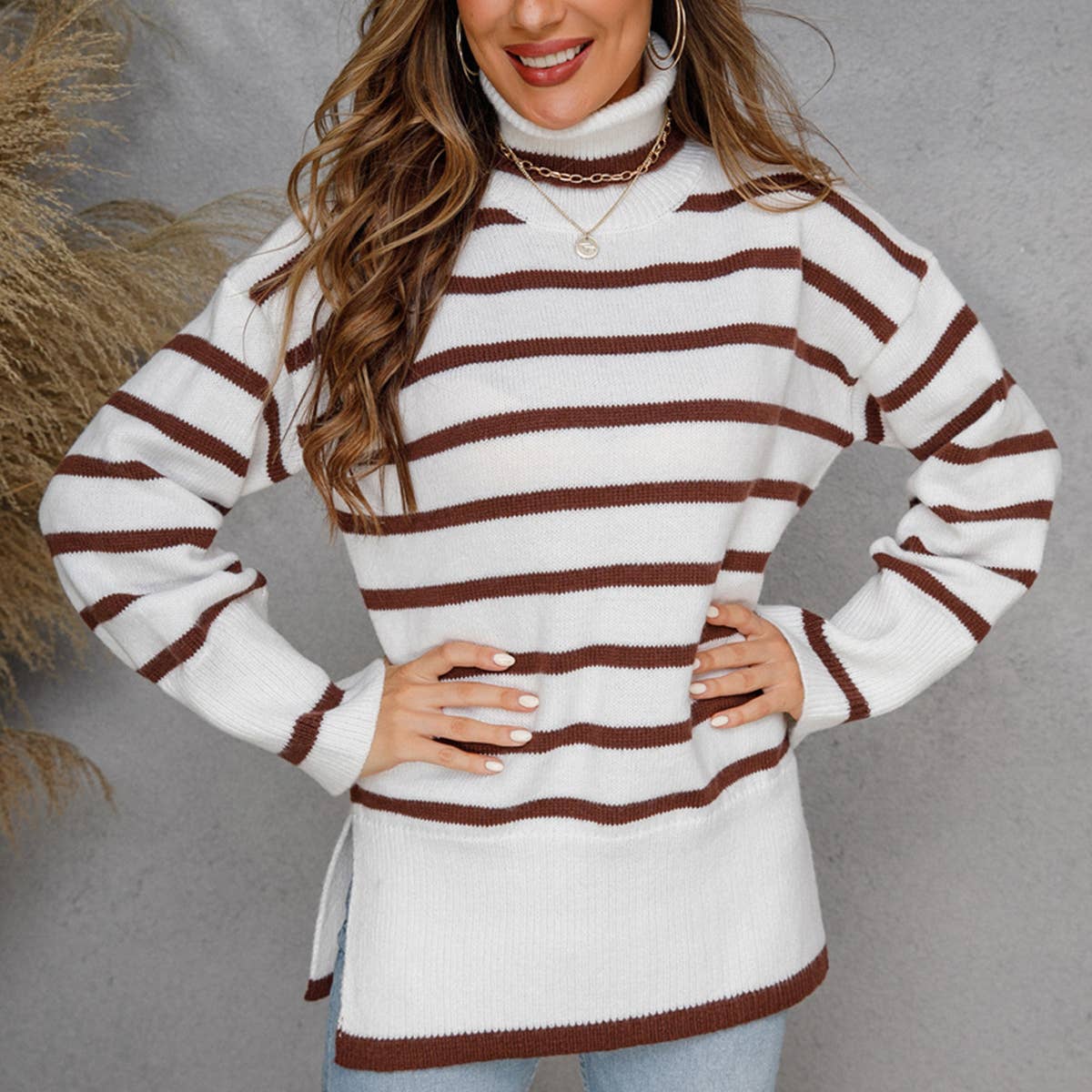 CREW-NECK COTTON STRIPED SWEATER FOR WOMEN