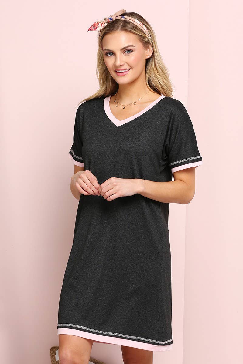 CWDSD10385_V-NECK SHORT SLEEVE SLEEPWEAR DRESS
