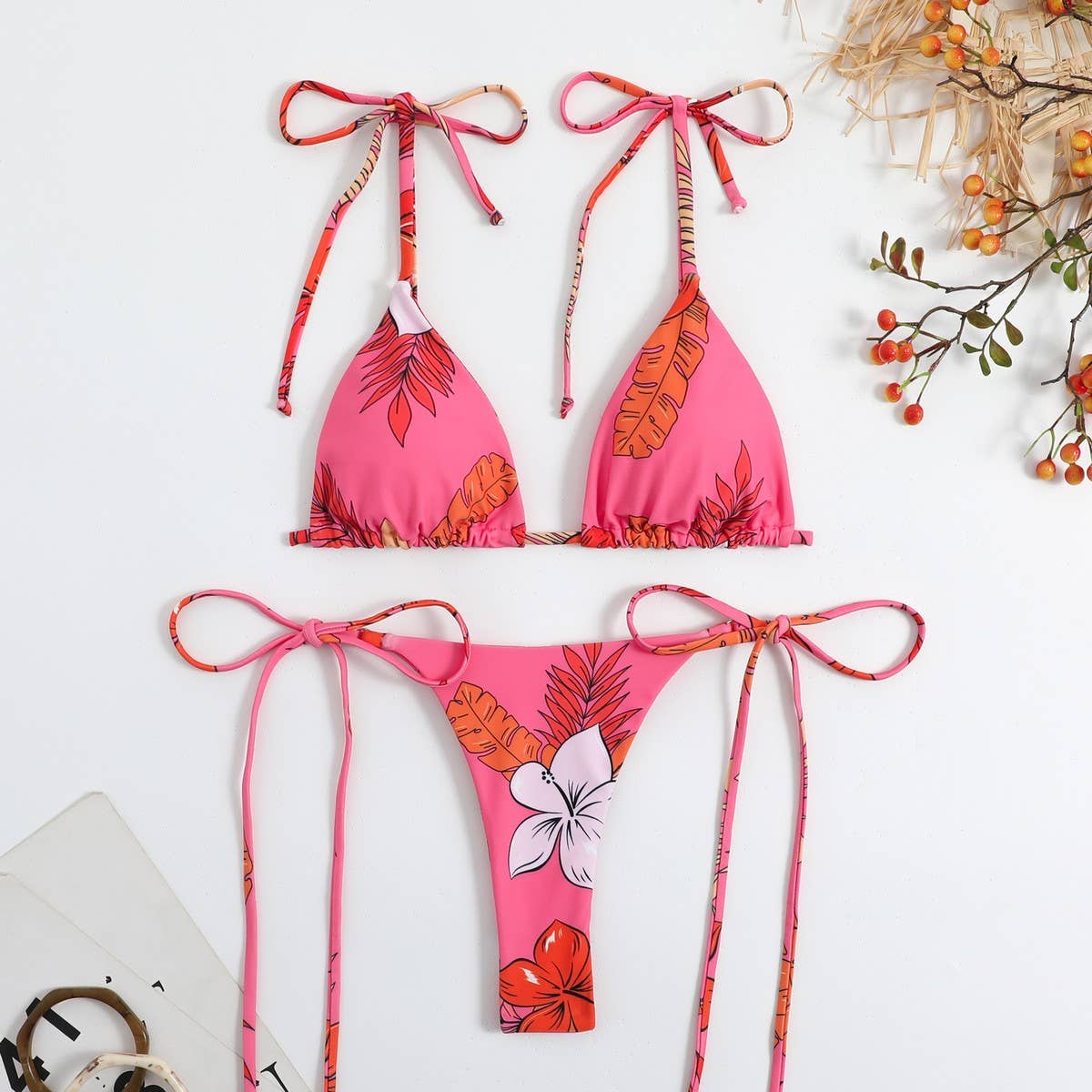 Floral Leopard Print Bikini,Summer Swimwear