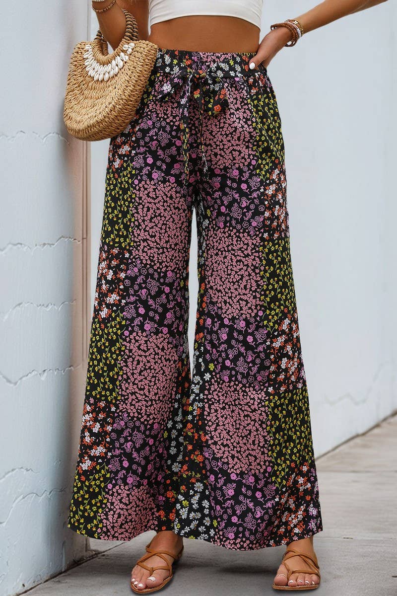 CWBLP1633_LACE-UP PRINTED HIGH-WAIST WIDE-LEG PANTS