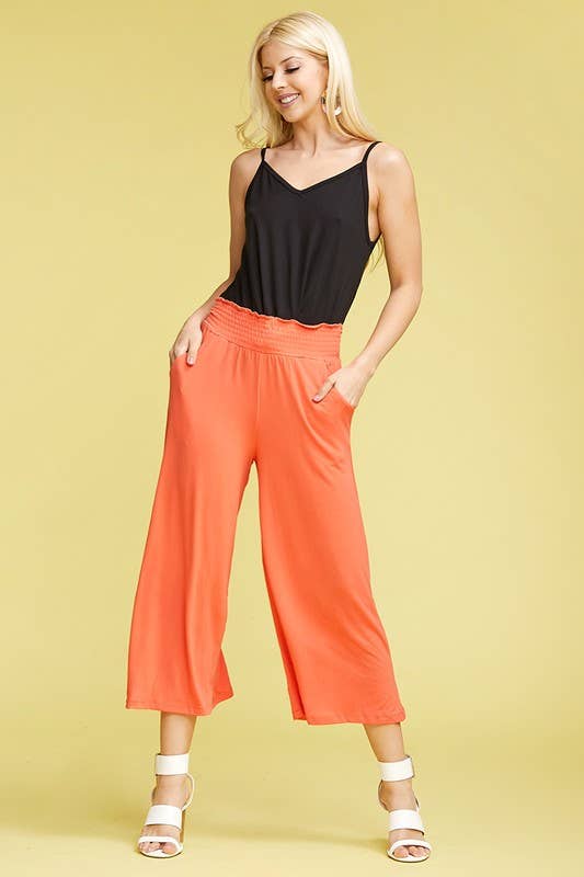 CWBLP418_SMOCKED WAIST BEND GAUCHO PANTS