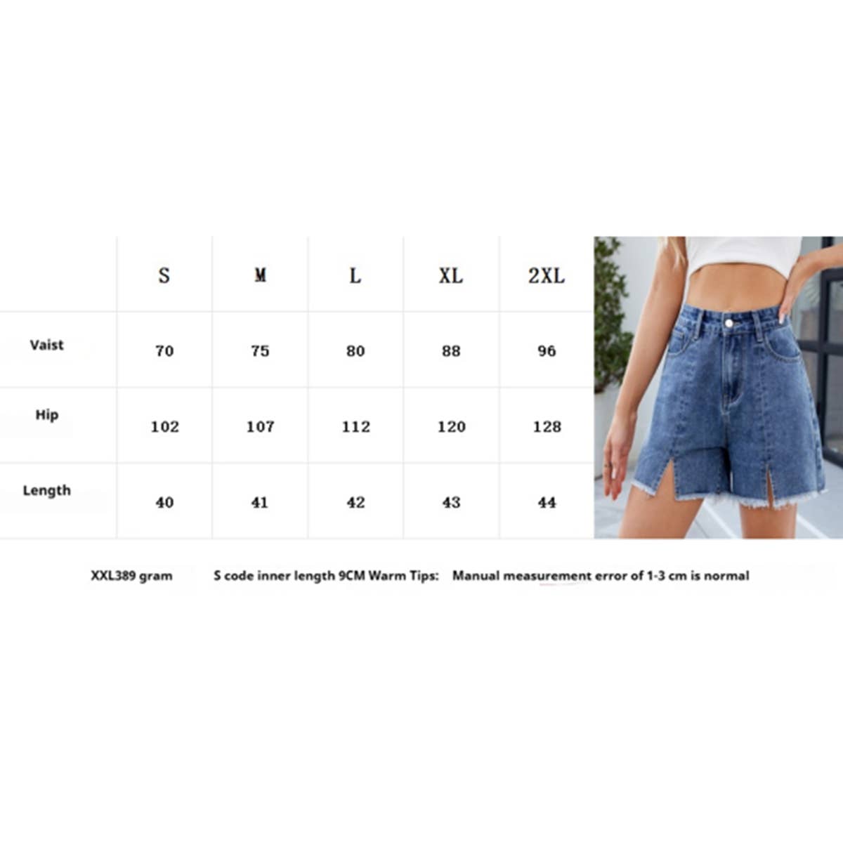 New Washed Denim Shorts with Raw Hem & Slits_CWJS0328