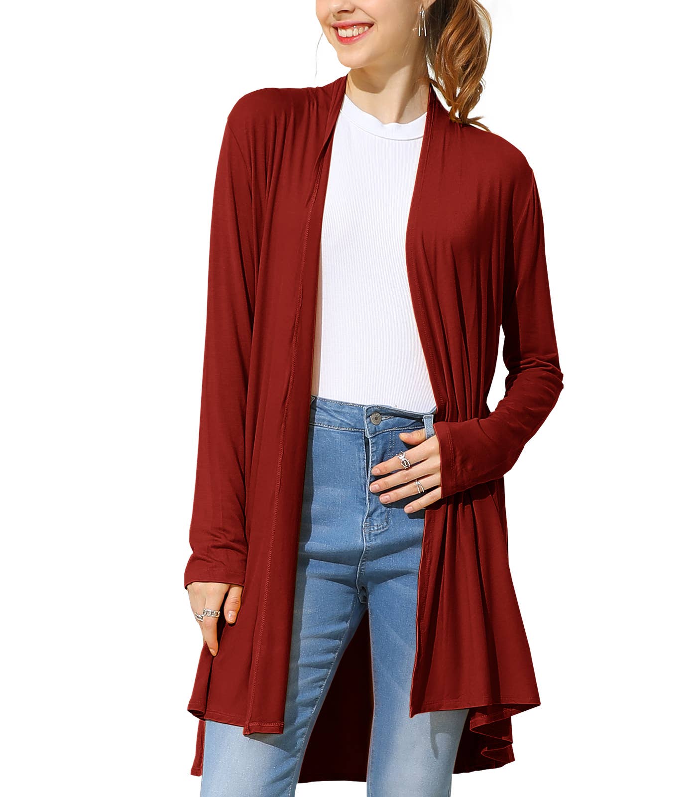 AWTL074_Long Sleeve Casual Open Front Long Cardigan