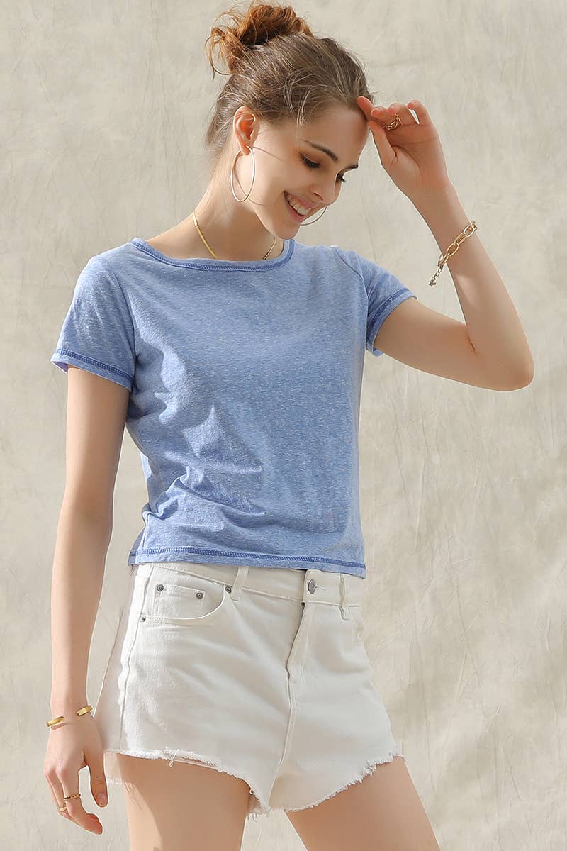 CWTTS695_ROUND NECK T SHIRT TUNIC SHORT TOP