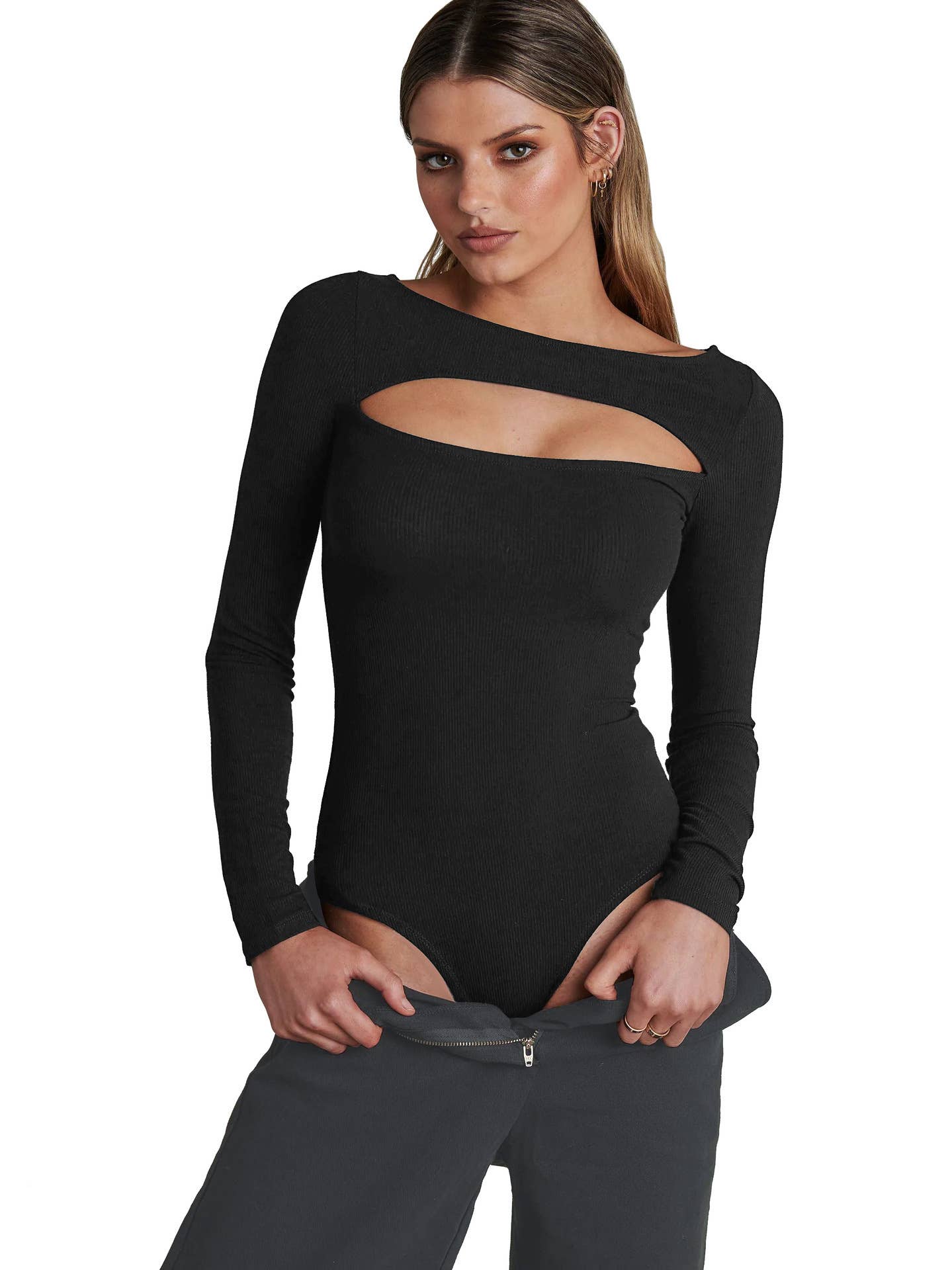 DESIGN SENSE HOLLOW SLIMMING LONG SLEEVE ONESIE