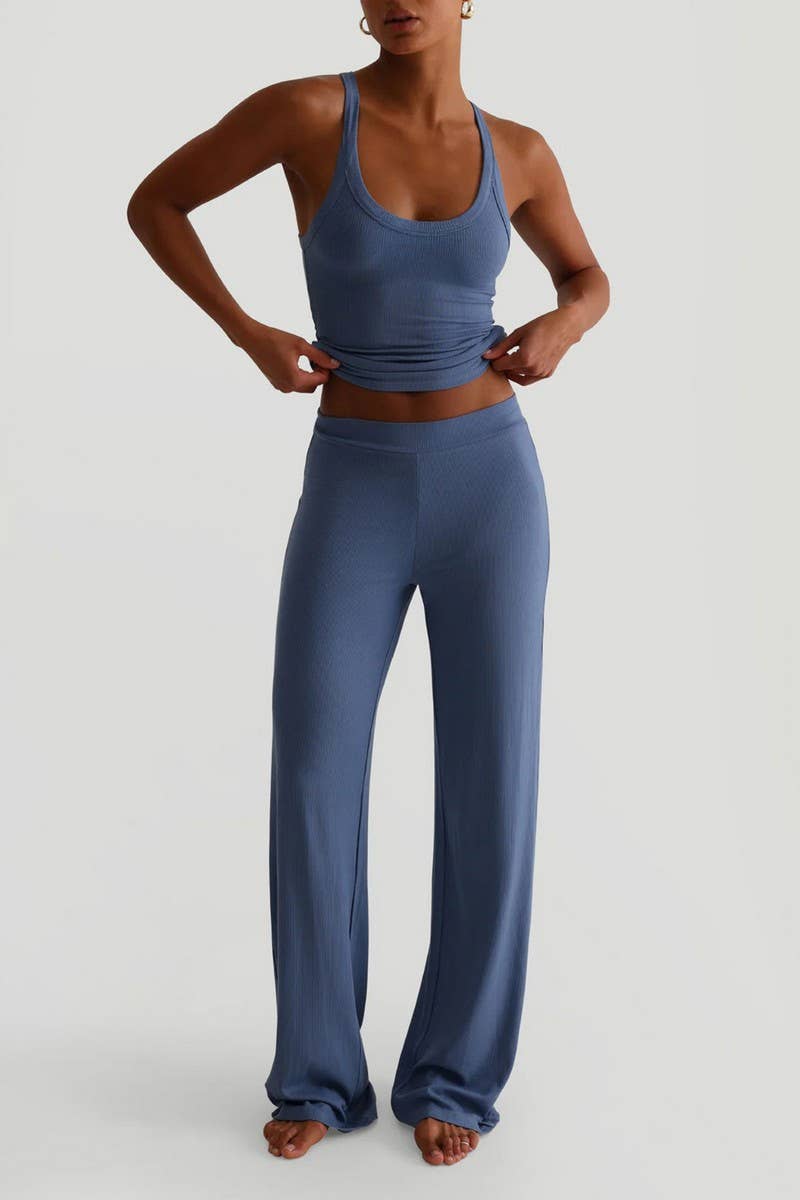CWSTB00442_SPORTS YOGA TANK TOP & WIDE LEG PANTS SET