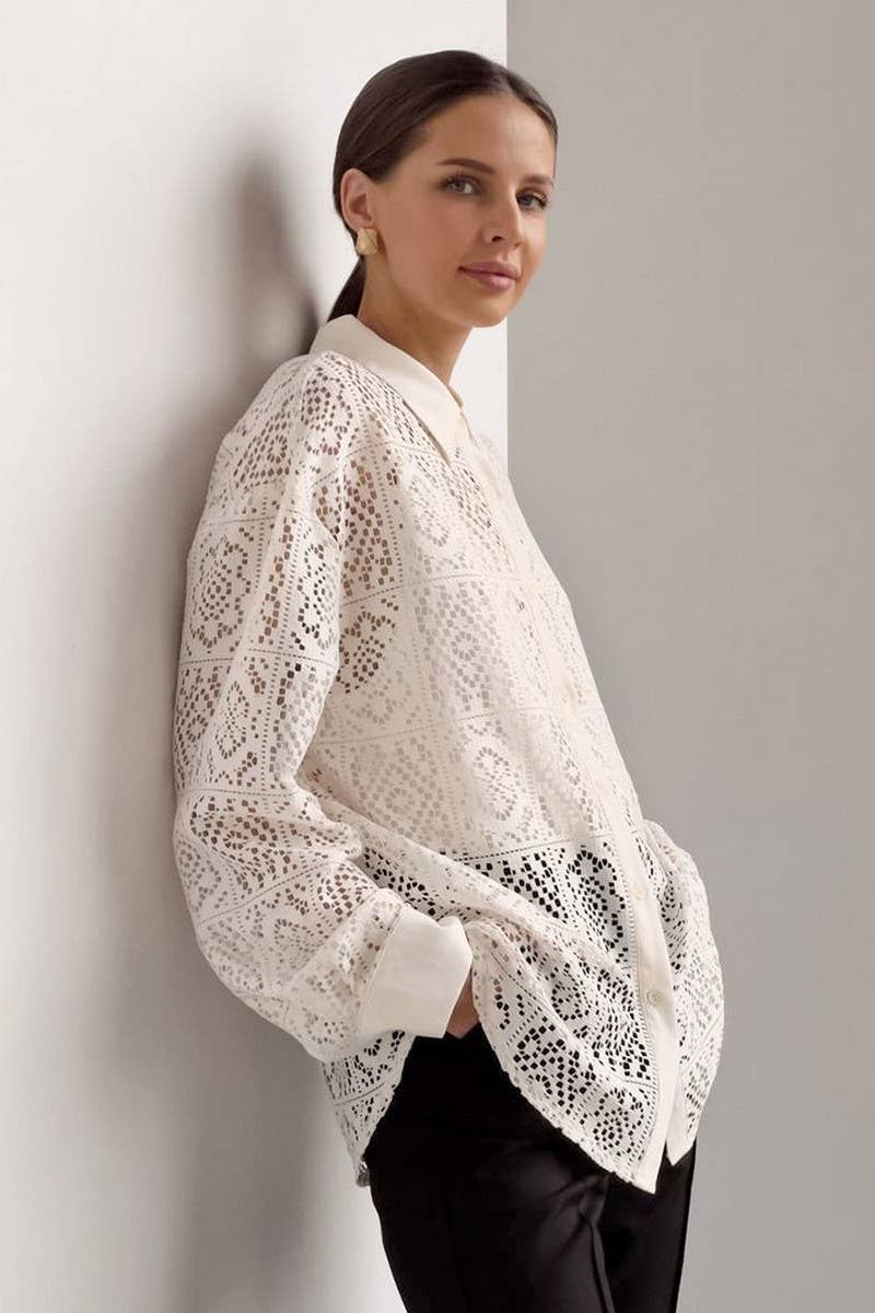 CWTBLL542_JACQUARD MICRO-SEE-THROUGH HOLLOW SHIRT