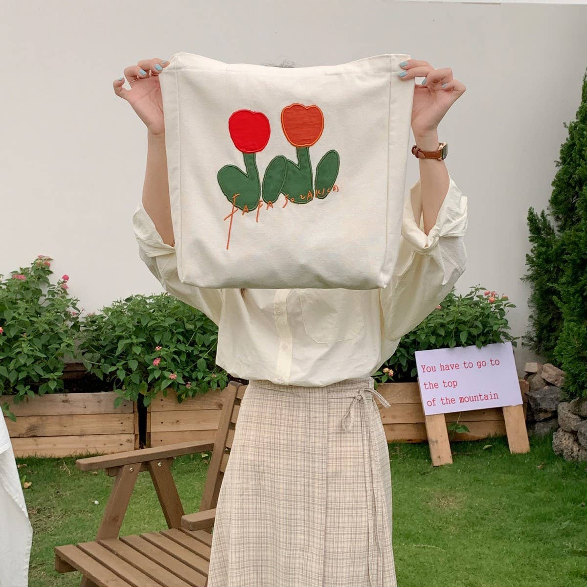 CWAB5817_EMBROIDERED TULIP CASUAL CANVAS SHOULDER BAG