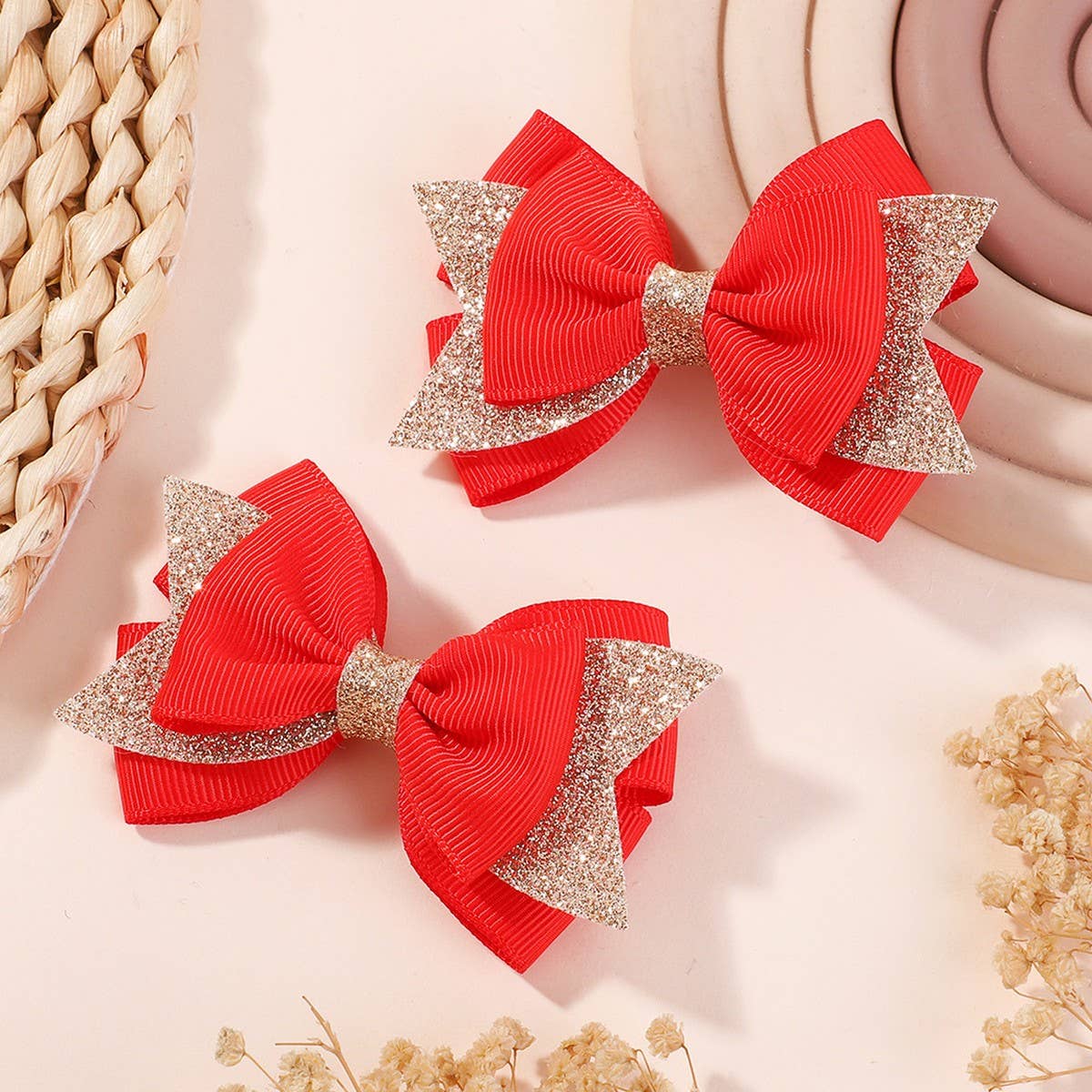 Handmade Glitter Bow Tail Hair Clip Set for Girls
