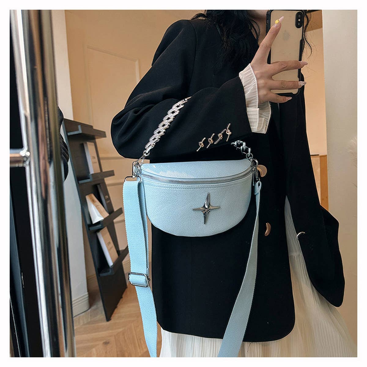 BELT BAG , CROSSBODY BAG SUMMER WITH CHUNKY CHAIN_CWAB2067