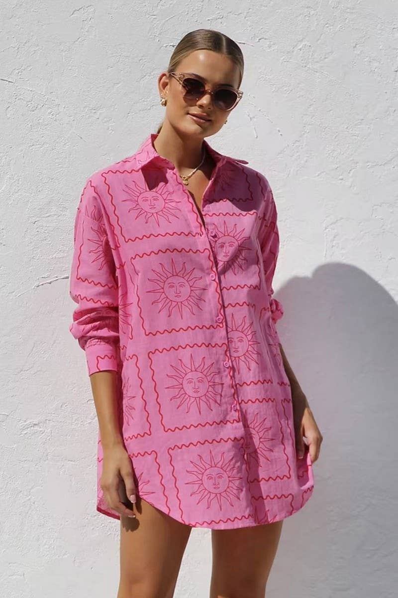 CWDSD8376_PRINTED BUTTON DOWN COLLARED SHIRT DRESS