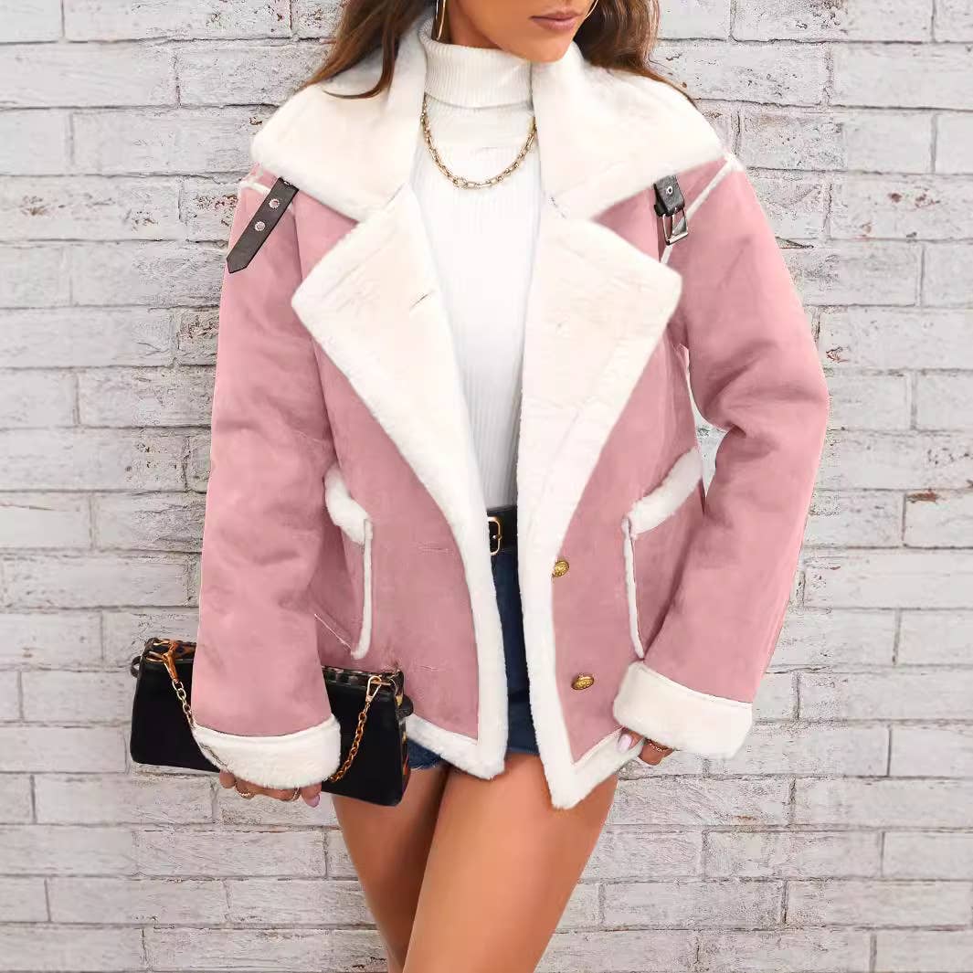 Fashionable lapel plush warm casual coat