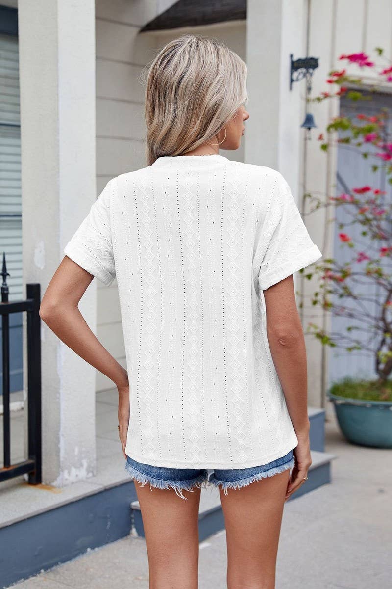 CWTBLS1723_SOLID COLOR V-NECK LOOSE CASUAL T-SHIRT TOP