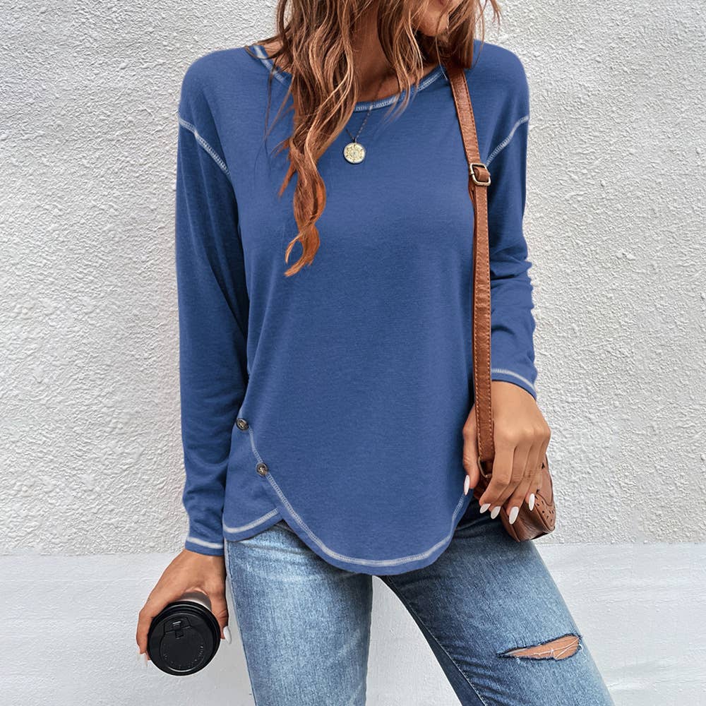 Decorative buttons irregular hem T-shirt
