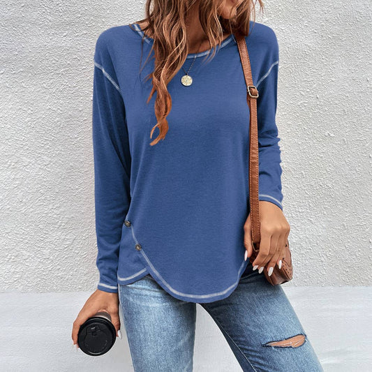 Decorative buttons irregular hem T-shirt