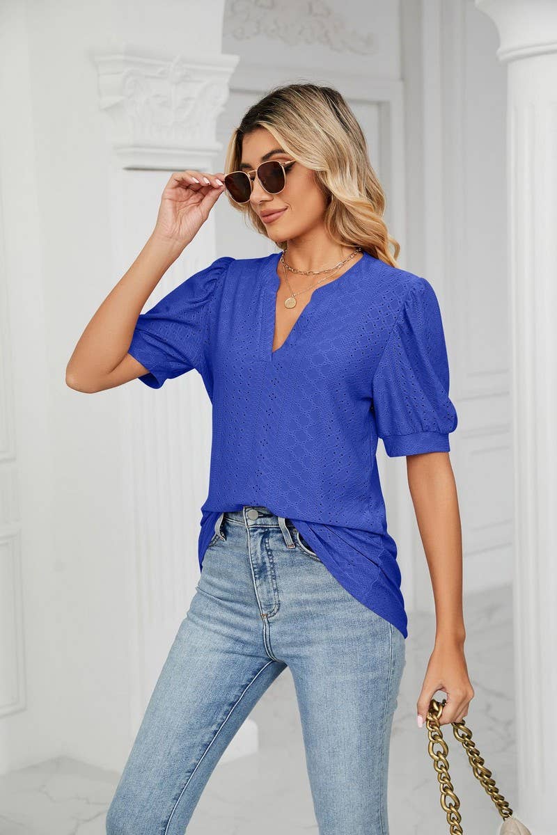 CWTSTS0358_V-Neck Short Sleeve Knit Top