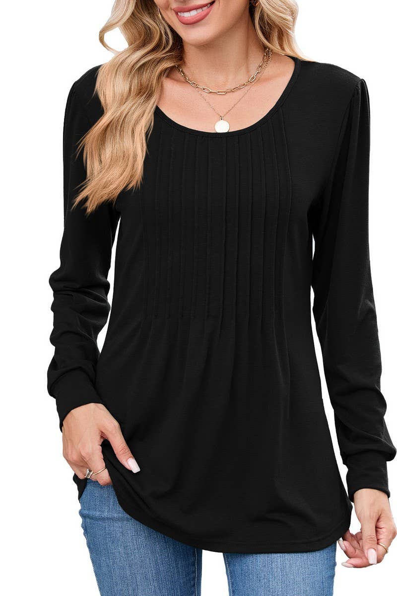 CWTBLL01305_CREW NECK SOLID RIBBED LONG SLEEVE CASUAL TEE