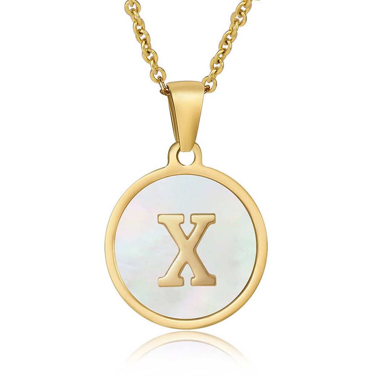 CIRCULAR SHELL ENGLISH LETTER PENDANT NECKLACE