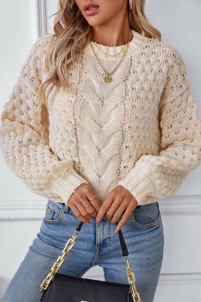 CWOSWL2836_CASUAL OPEN KNIT CABLE PULLOVER SWEATER