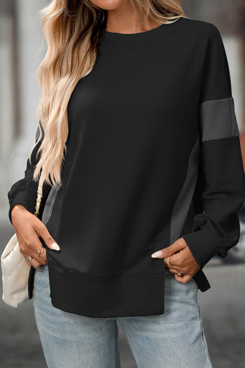 CWTBLL00828_COLORBLOCK CREWNECK CASUAL LOOSE SWEATSHIRT