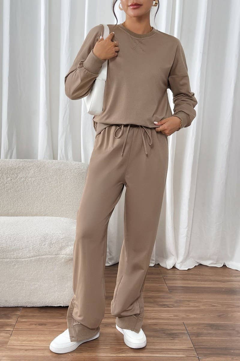 CWSS1071_SOLID COLOR ROUND NECK CASUAL SWEATSHIRT SUIT
