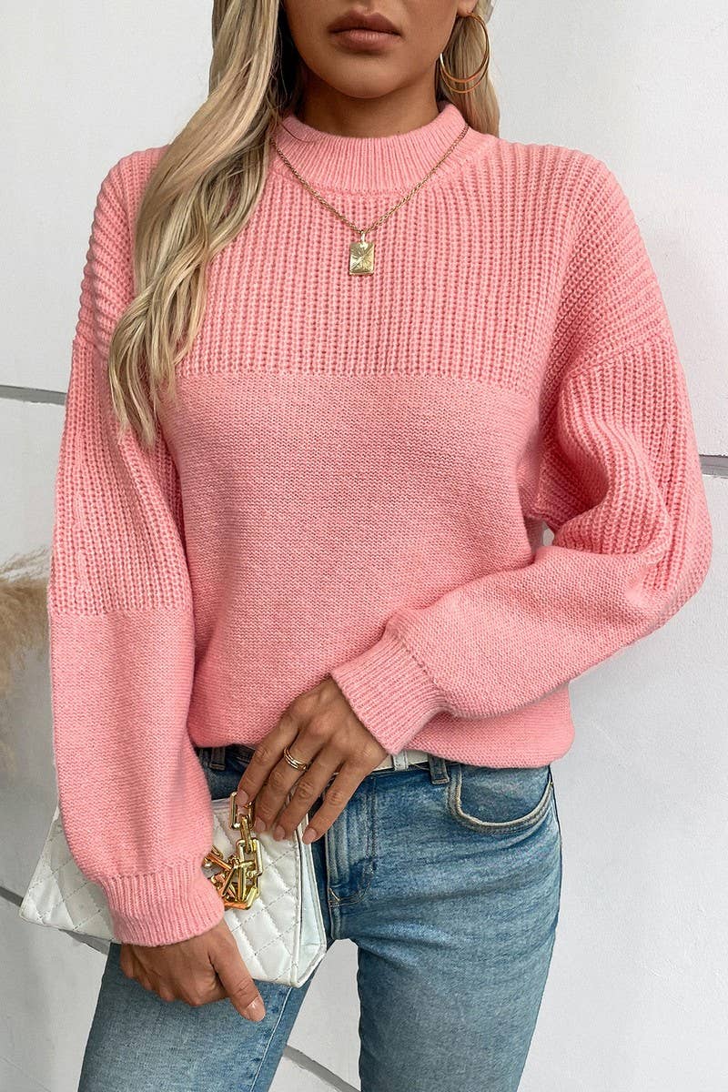 CWOSWL2875_HALF TURTLENECK PULLOVER KNITTED SWEATER