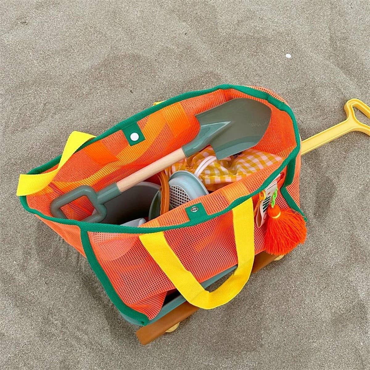 MESH CONTRAST COLOR BEACH TRAVEL STORAGE BAG_CWAB1916