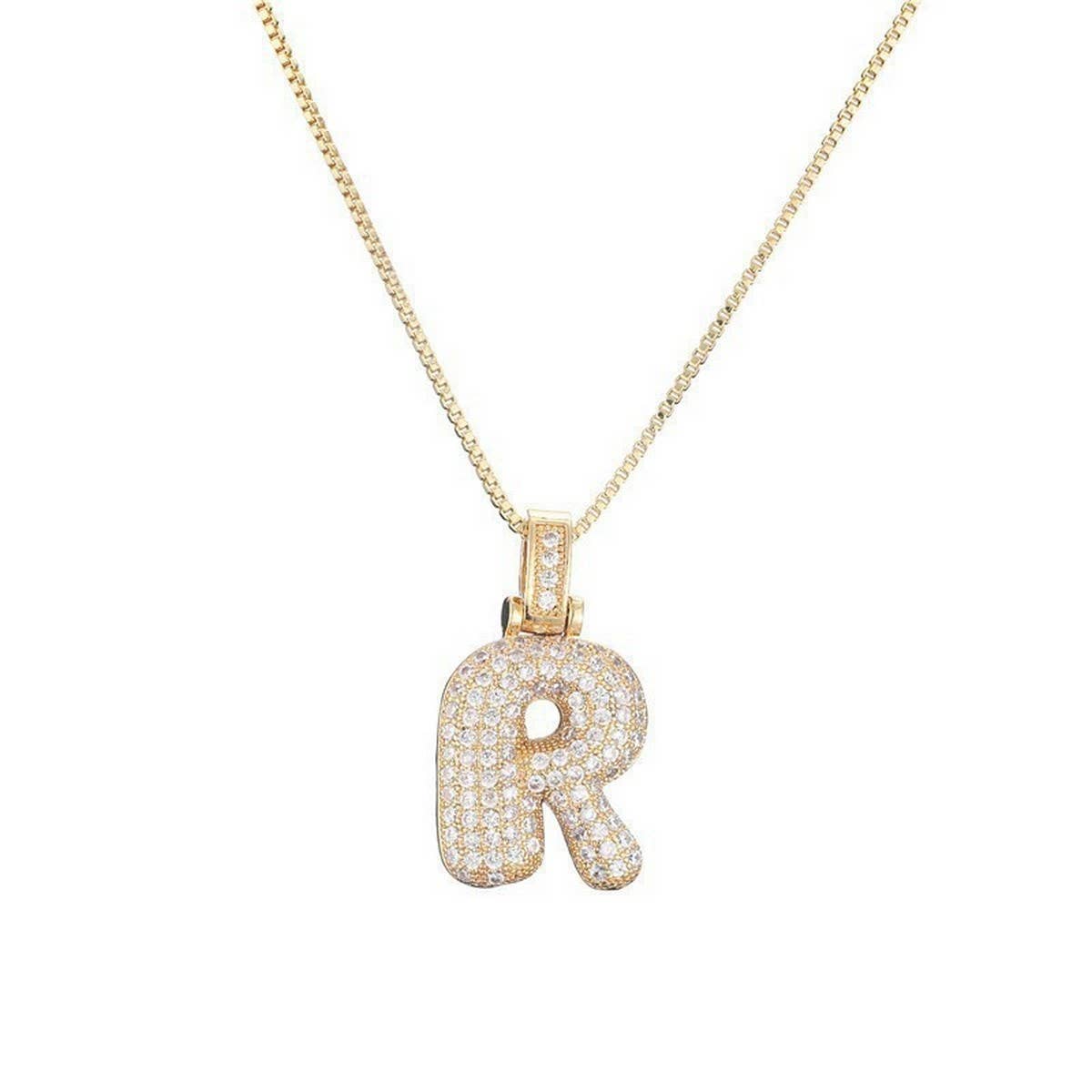 Copper Zirconia 26 Letters Pendant Necklace