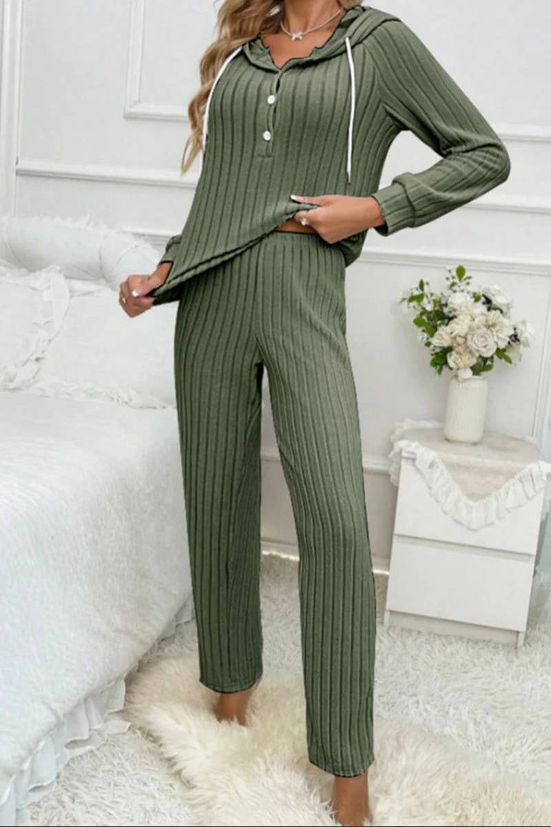 CWSTB1610_RIBBED HOODED BUTTON-DOWN TOP AND TROUSERS SET