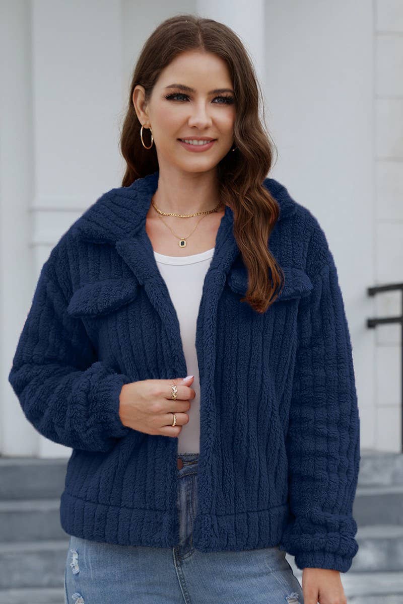 CWOCO0331_RIBBED PLUSH CARDIGAN LAPEL SHORT JACKET