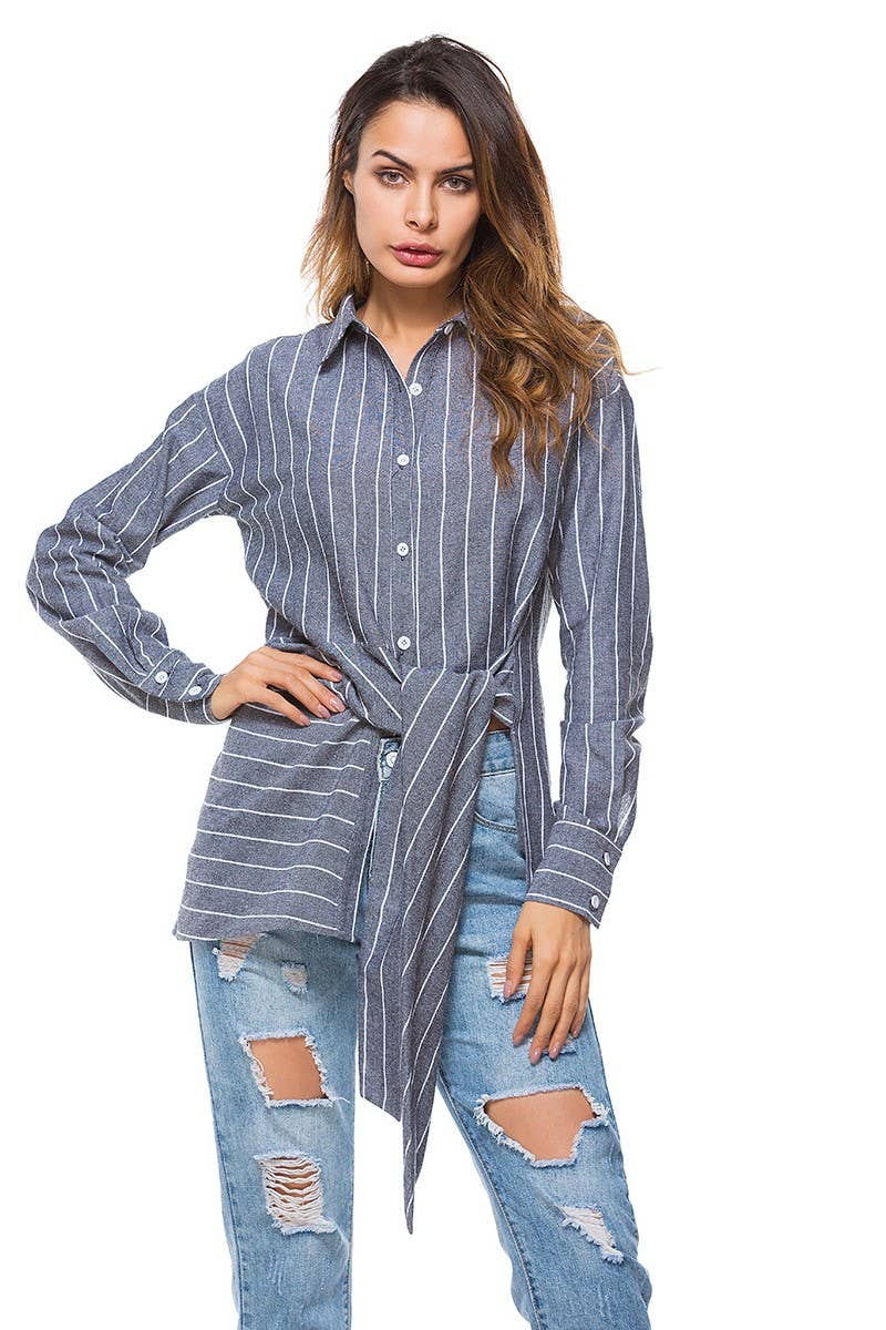 CWTSTL0853_Button Down Cable Long Sleeve Striped Shirts