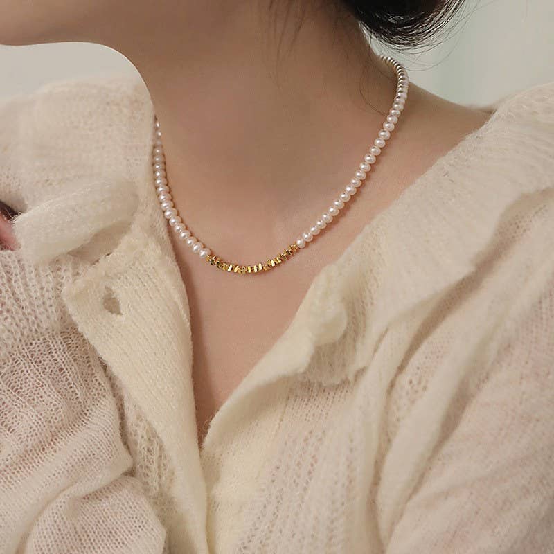 Broken silver beads pearl collarbone chain