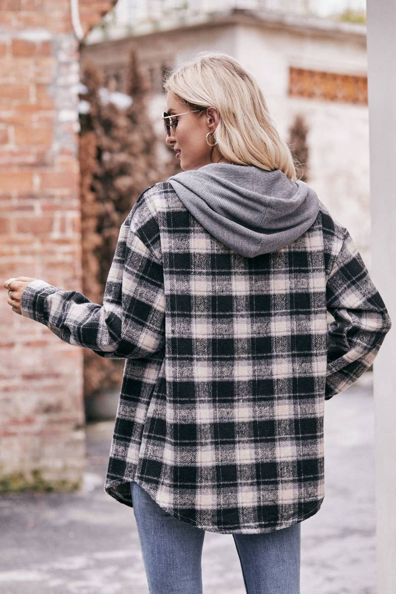CWTSTL2178_WINTER FLANNEL PLAID HOODED LONG-SLEEVED SHIRT