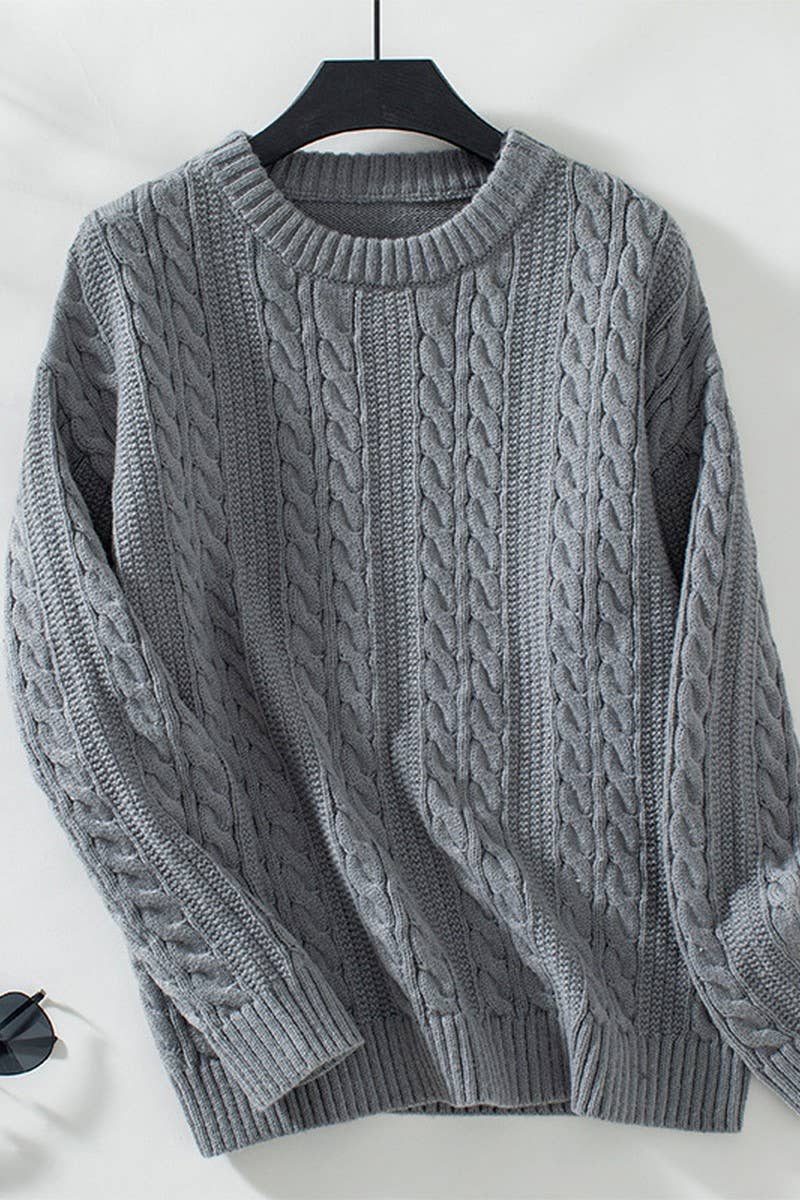 CWOSWL2867_CREW NECK TWIST CABLE KNIT SWEATER