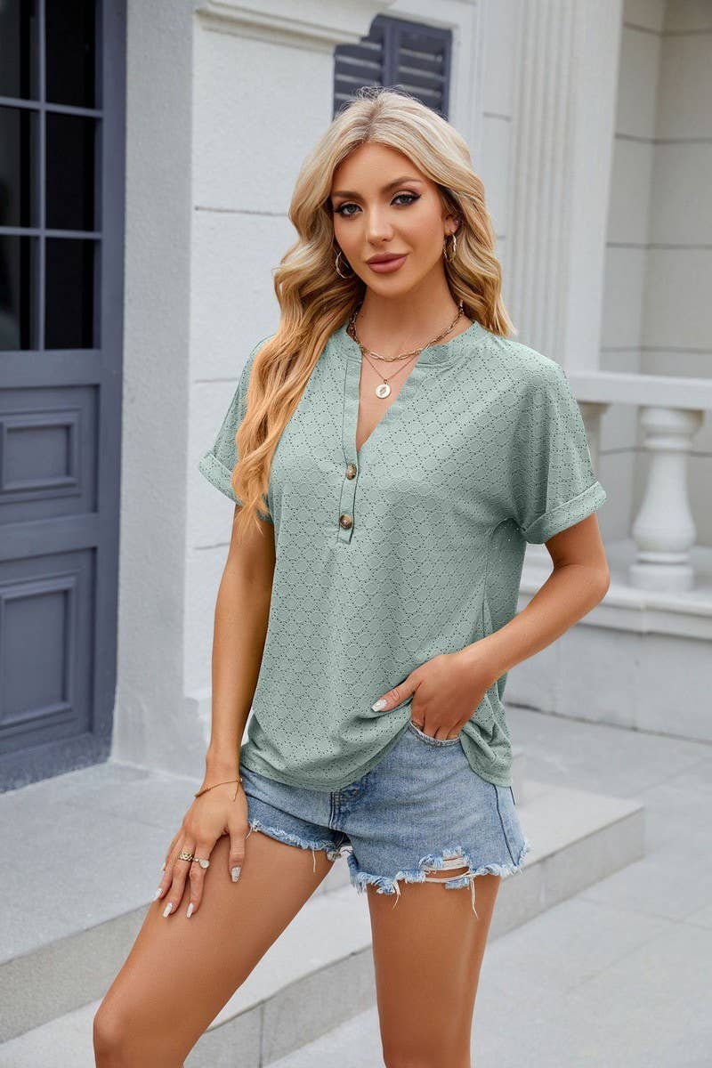 CWTTS0815_V-Neck Short Sleeve Knit Top