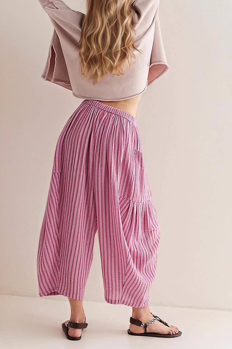 CWBLP01065_2025 SPRING FALL STRIPED ELASTIC WAIST PANTS