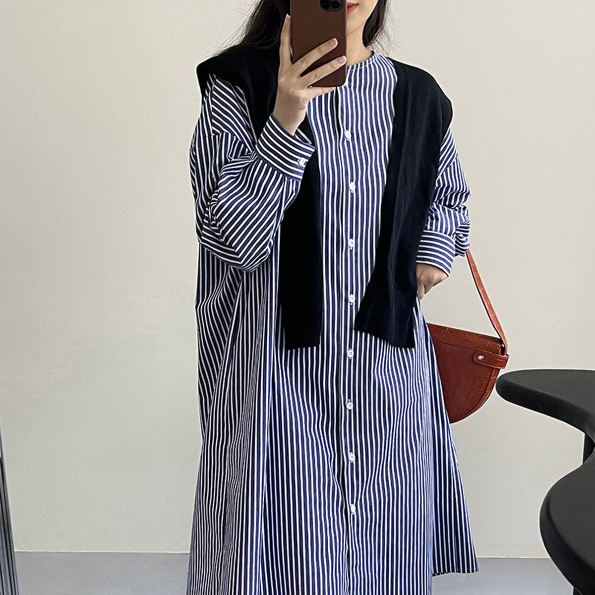 Casual long striped dress loose shirt dress